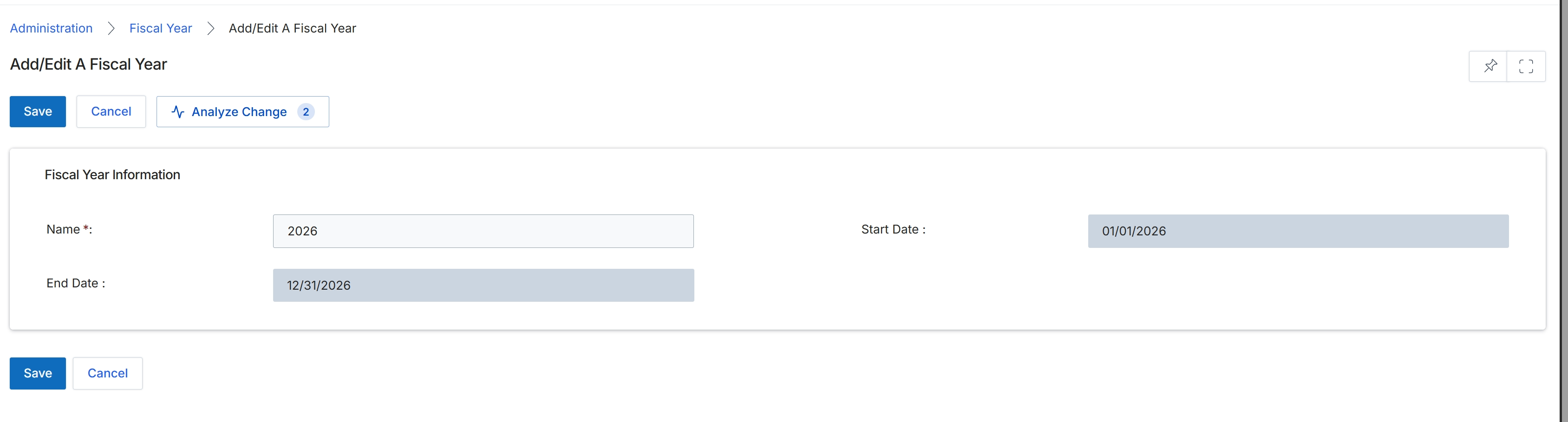 Add/Edit A Fiscal Year form