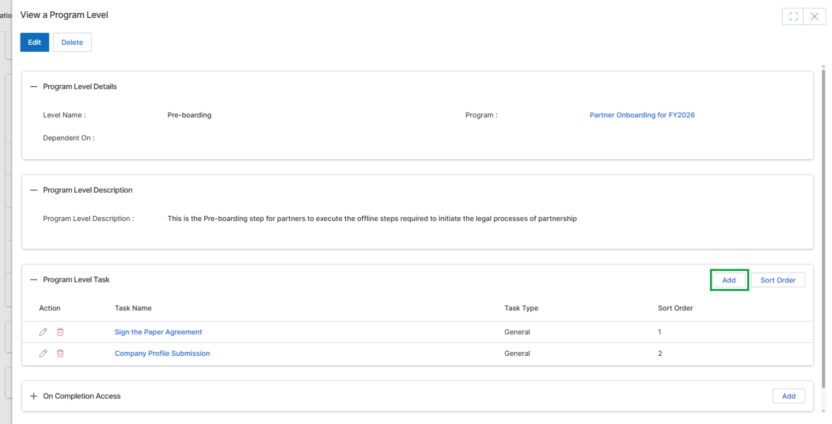 View a Program Level page