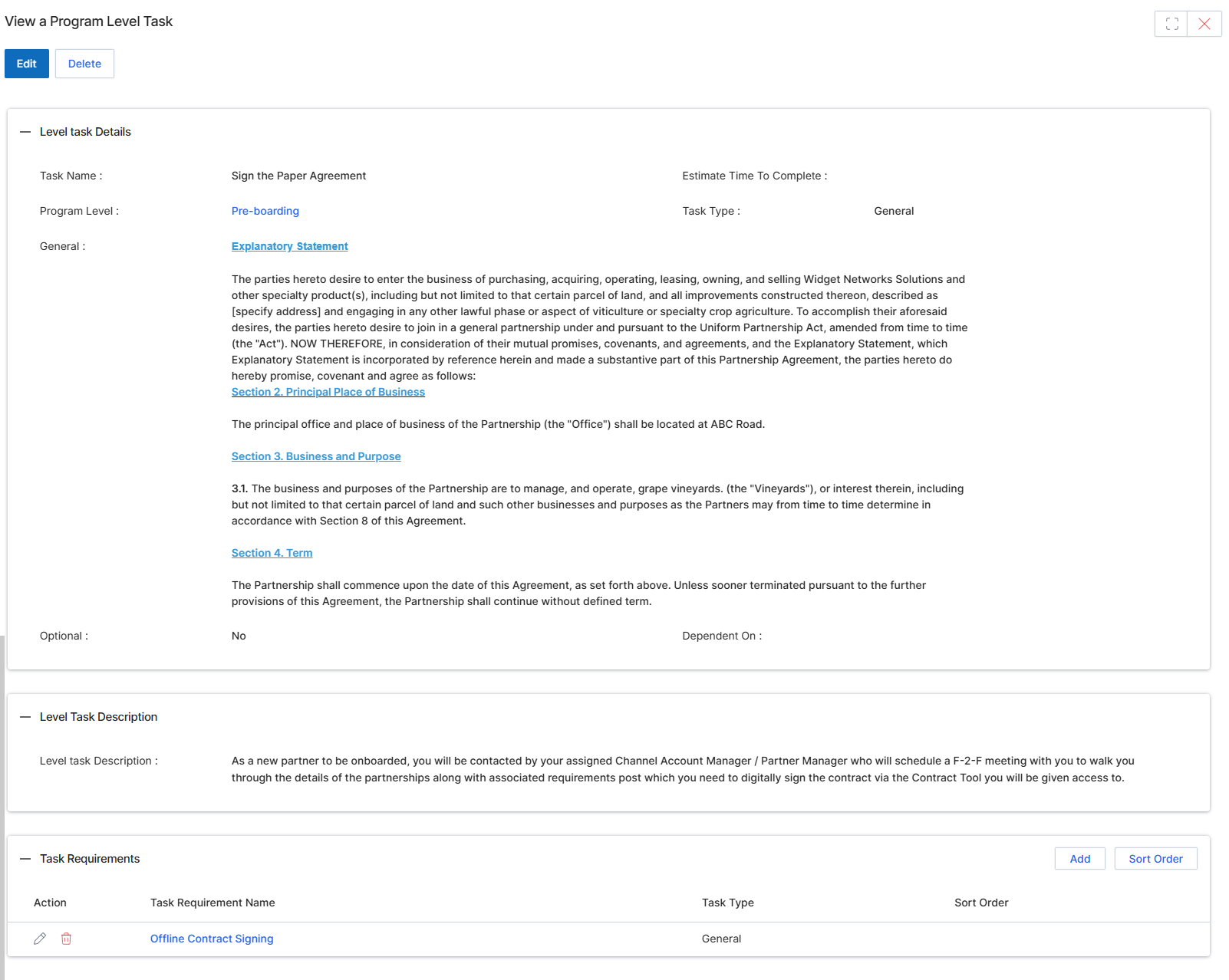 View a Program Level Task details