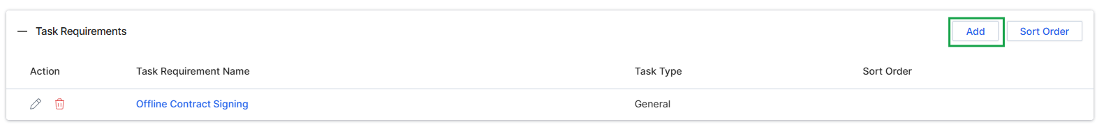Task Requirements section with Add button highlighted