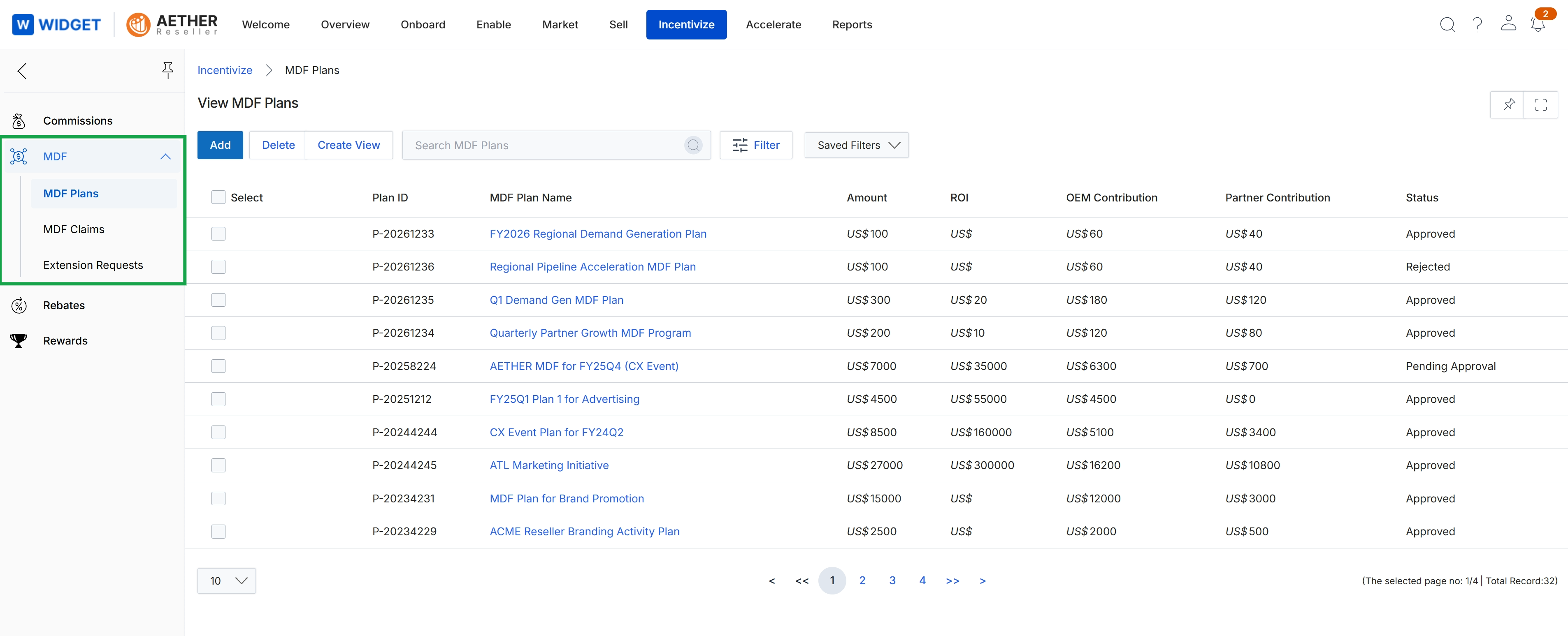 MDF plans list view