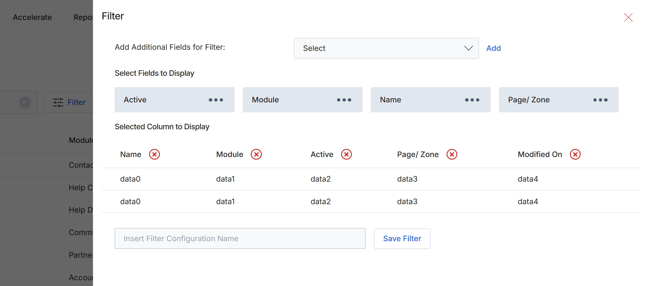 Filter configuration dialog