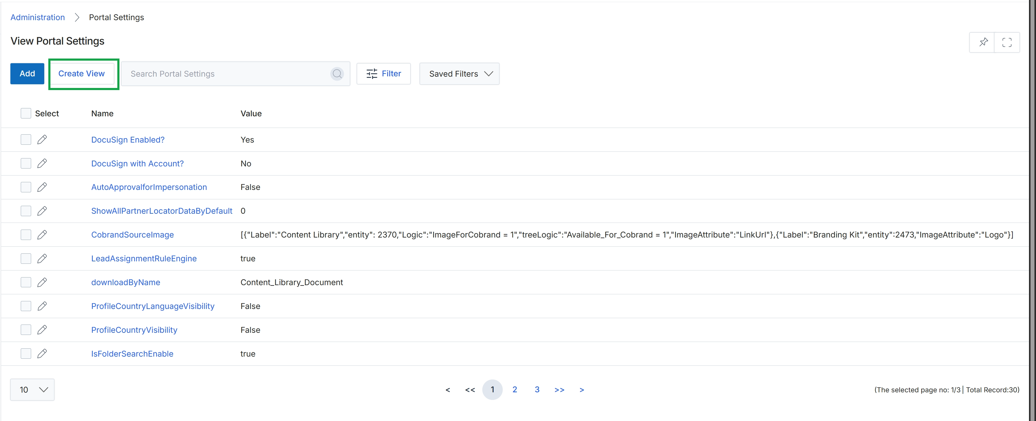 View Portal Settings page