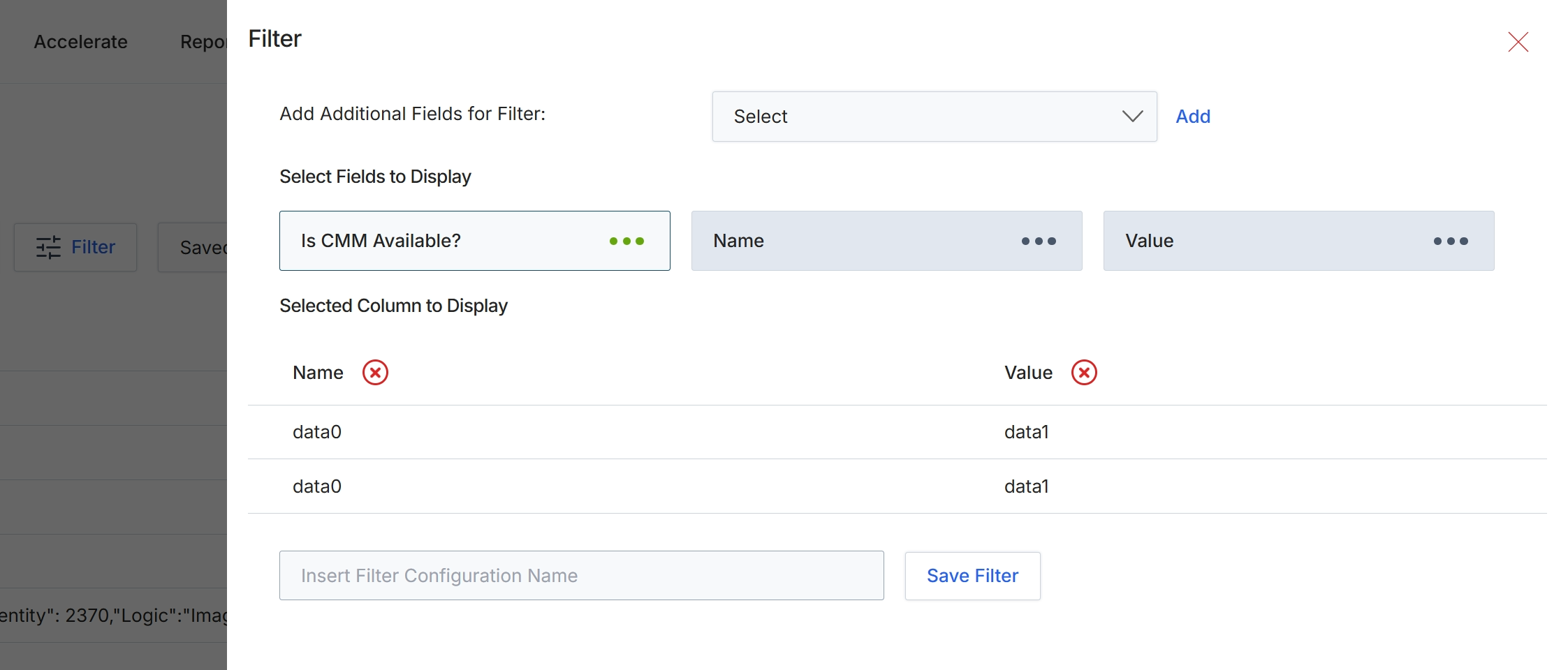 Filter configuration dialog