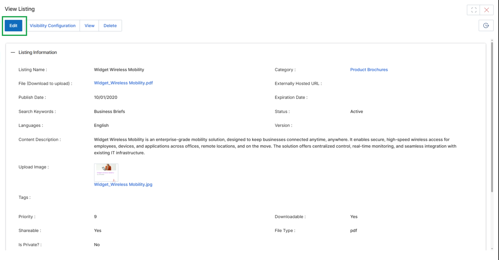 Click the Edit button to open the Add/Edit Listing Details page.