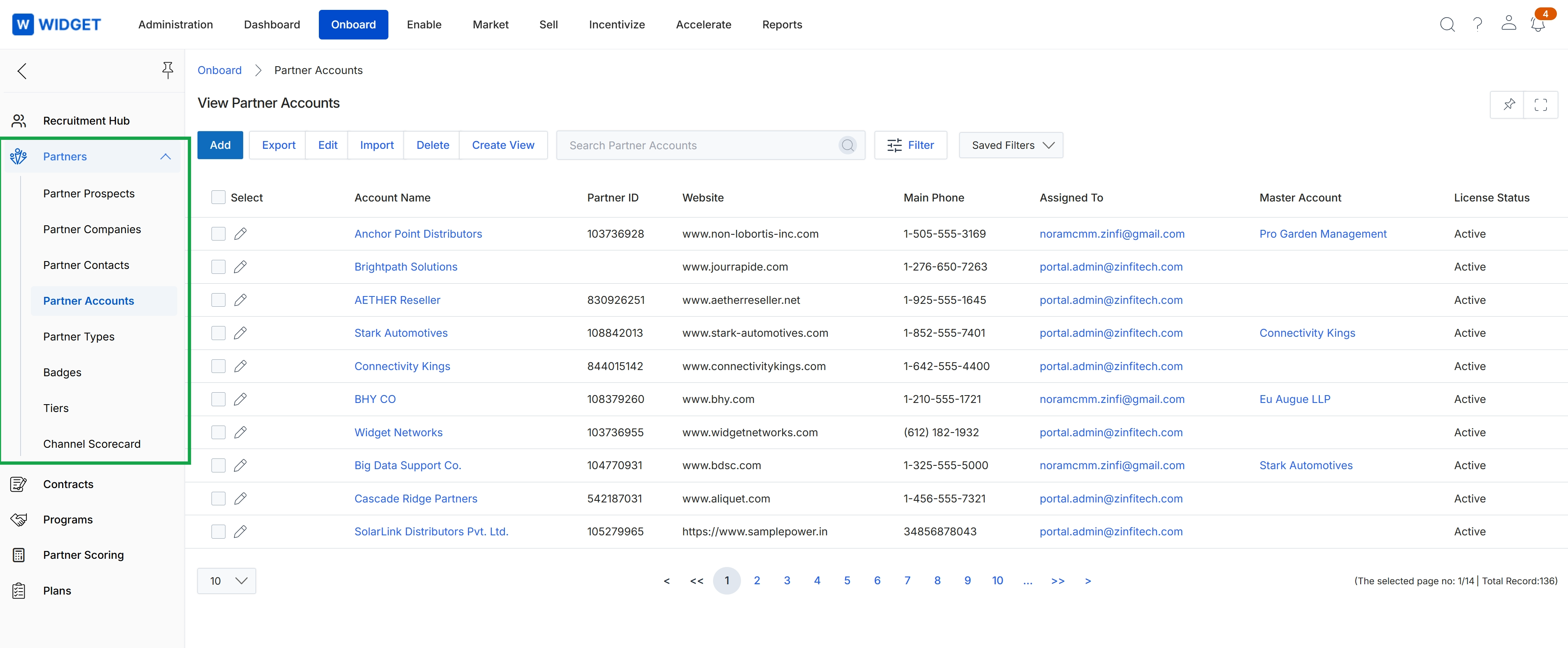 Partner Accounts list view