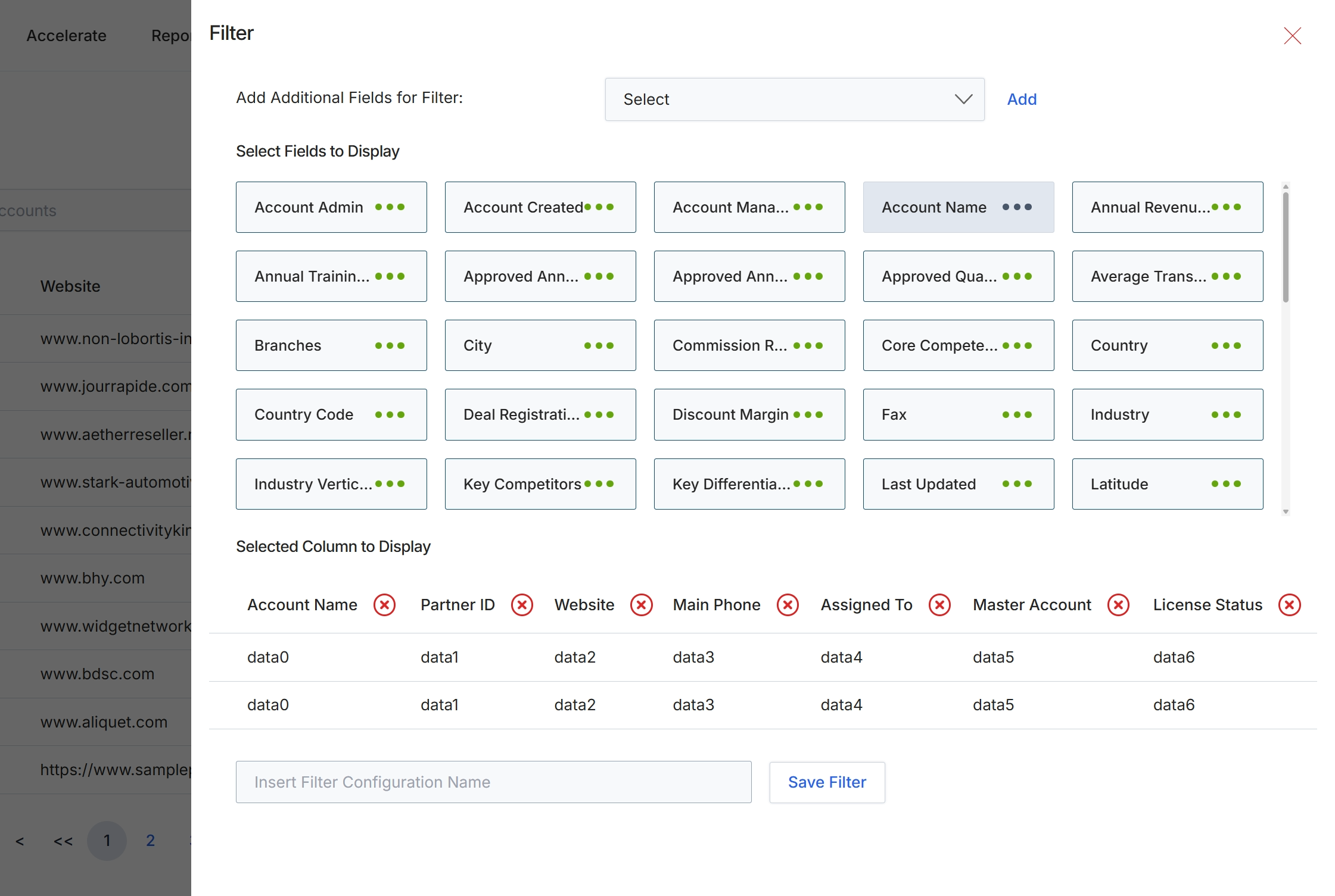 Filter configuration dialog