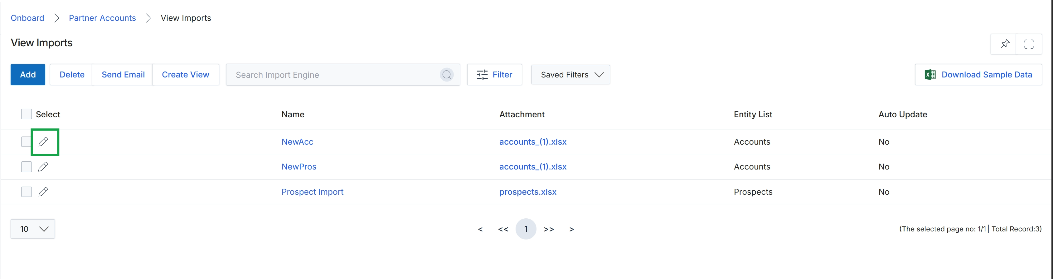 View Imports list