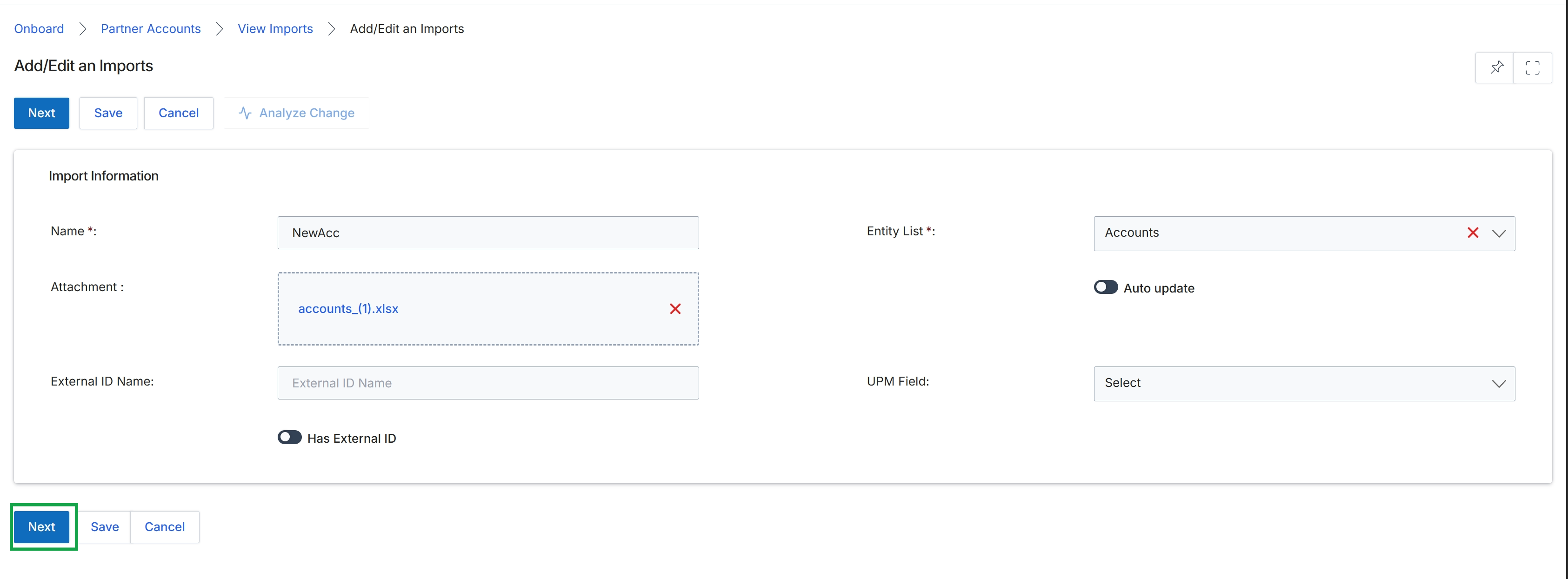 Add/Edit an Imports form