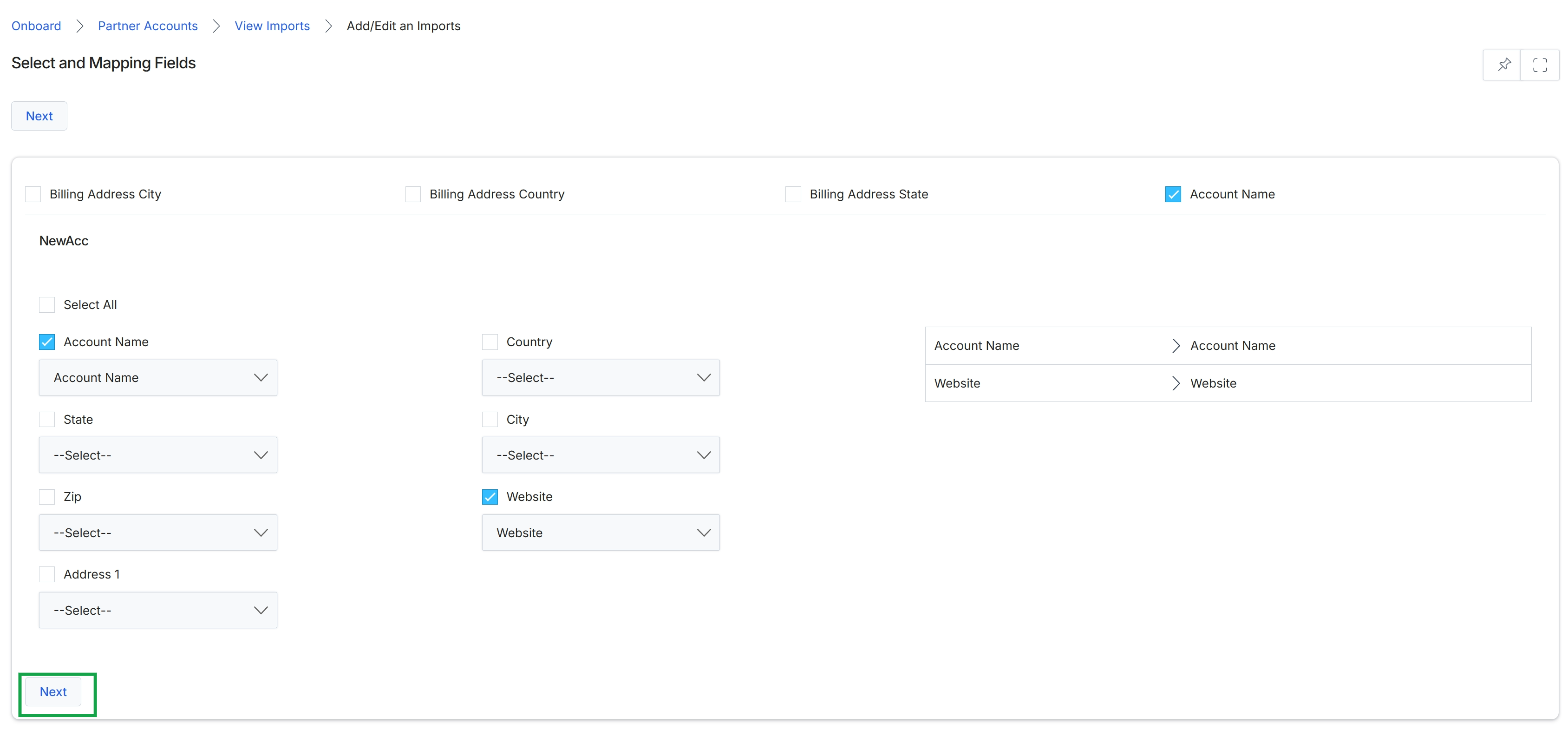 Select and Mapping Fields for Import
