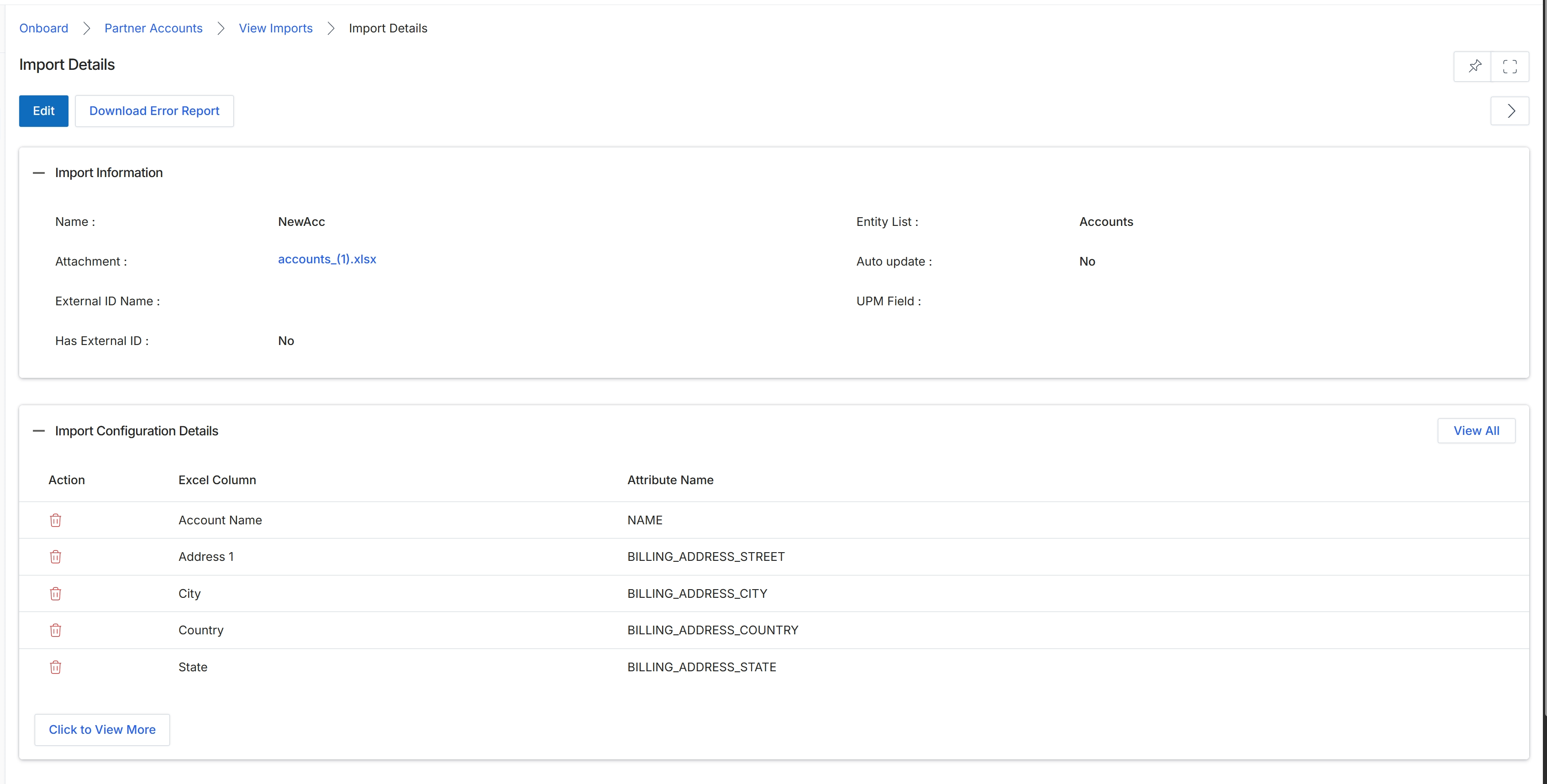Import Details screen