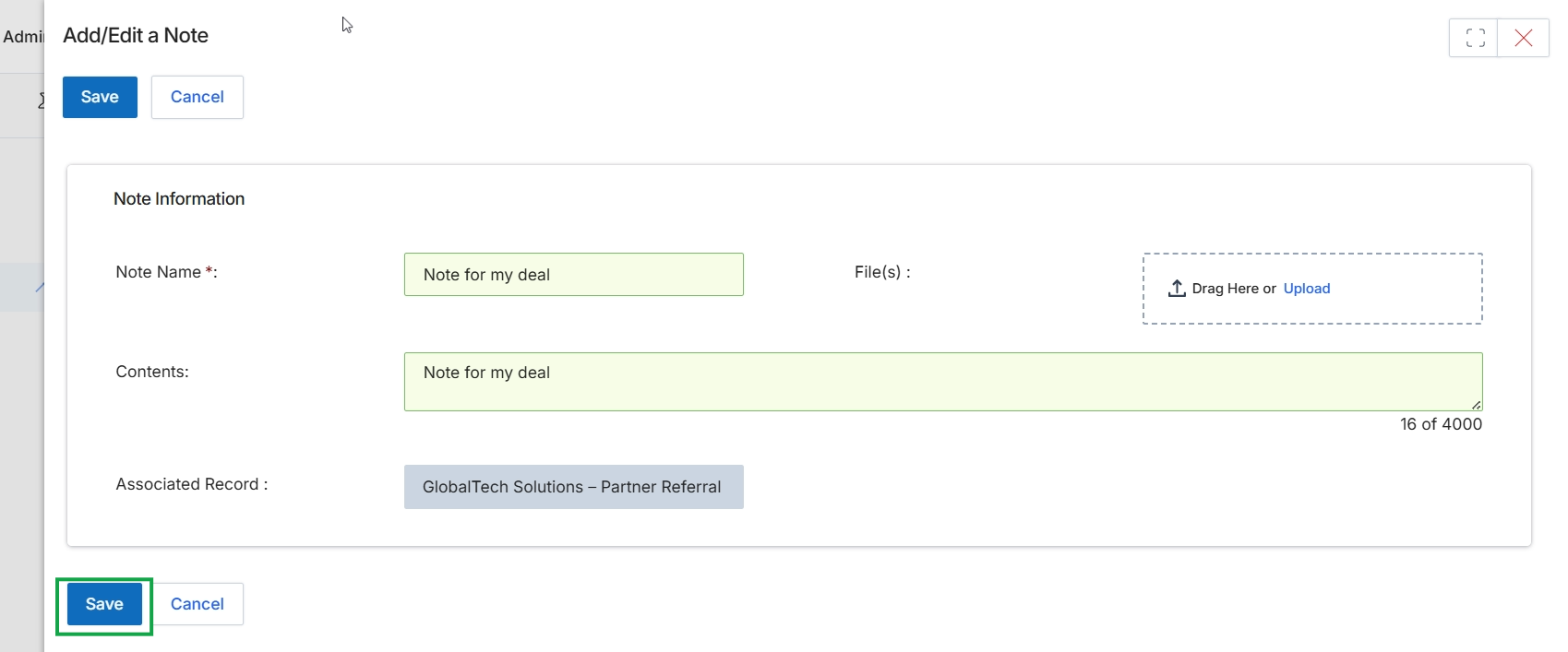 Add/Edit a Note dialog