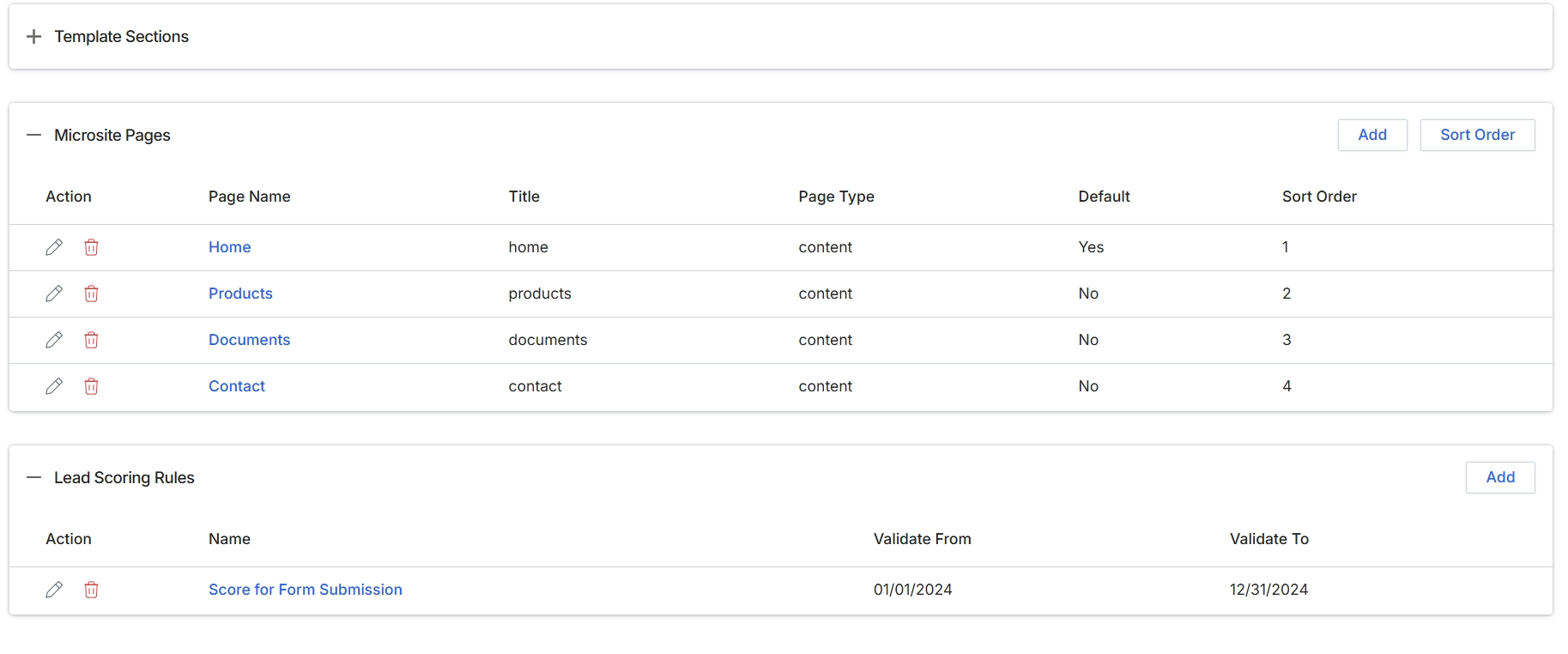 Microsite Template Details