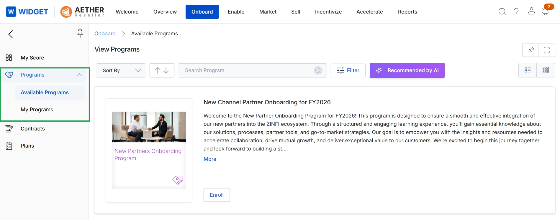 Available partner programs listing