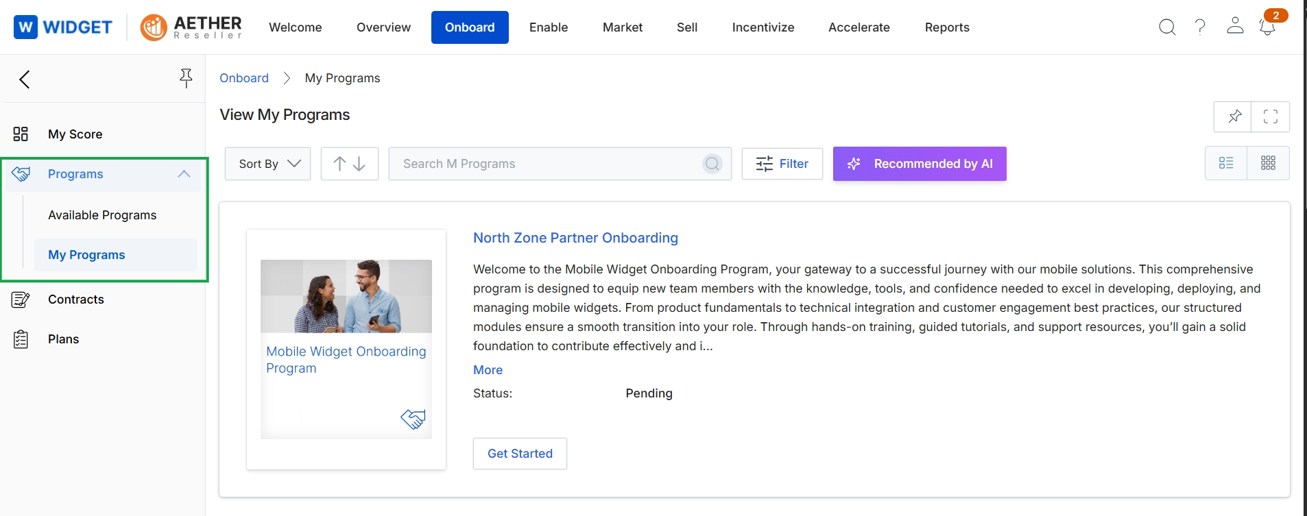 Partner's enrolled programs list