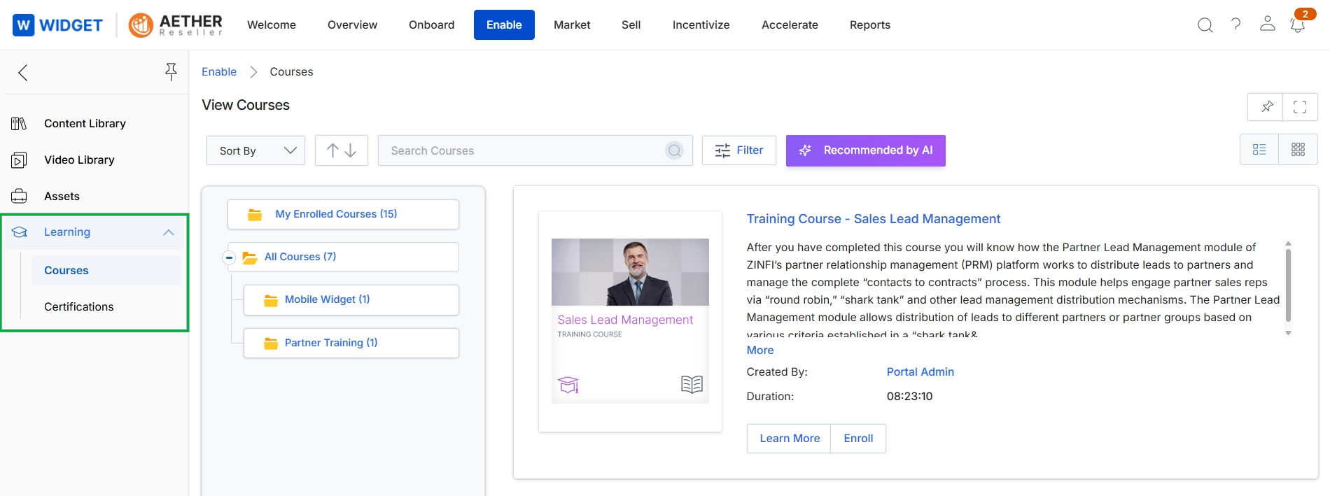 Partner learning course catalog