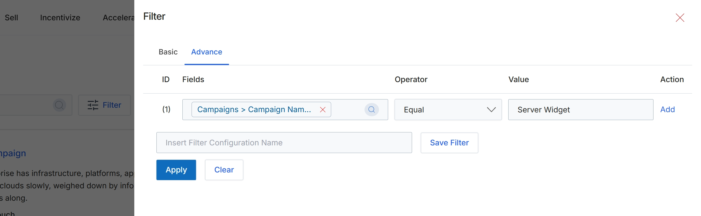 Advanced Filter dialog