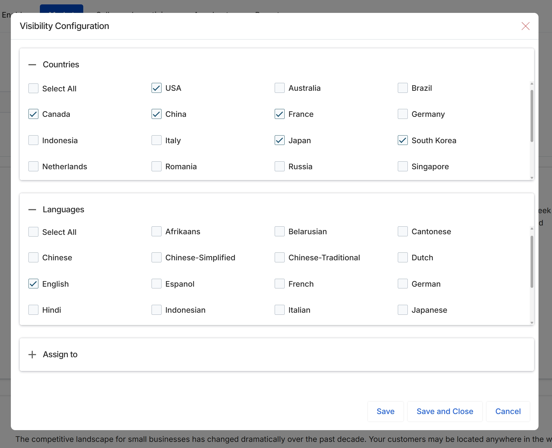 Multi-touch campaign visibility configuration