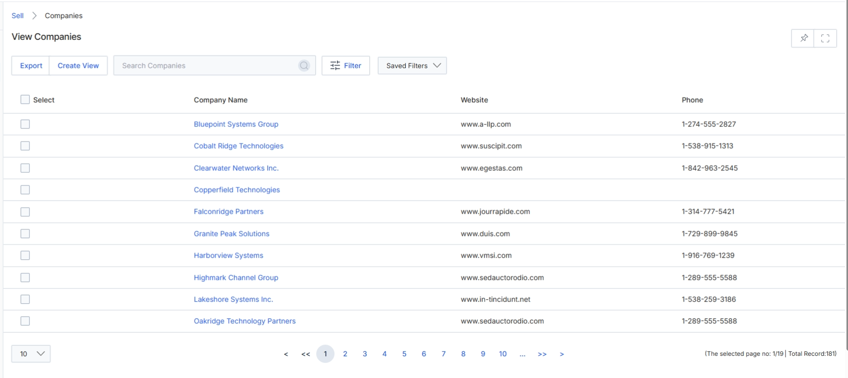 View Companies list view