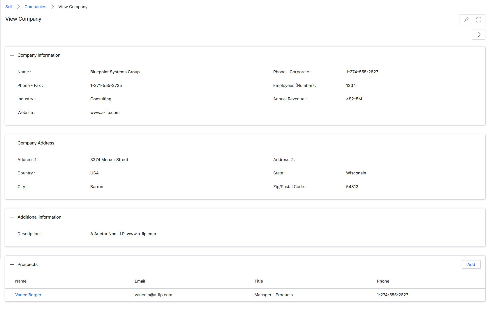 View Company details page