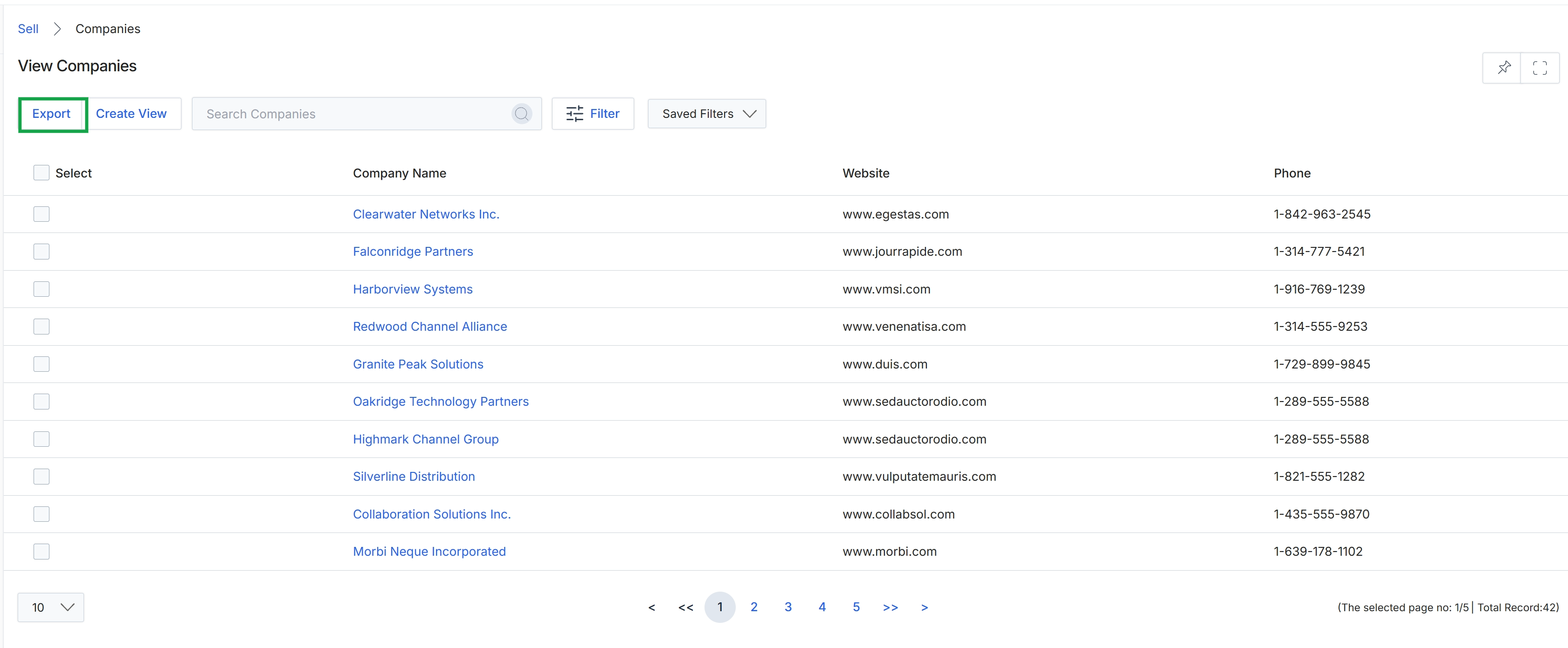 View Companies list page