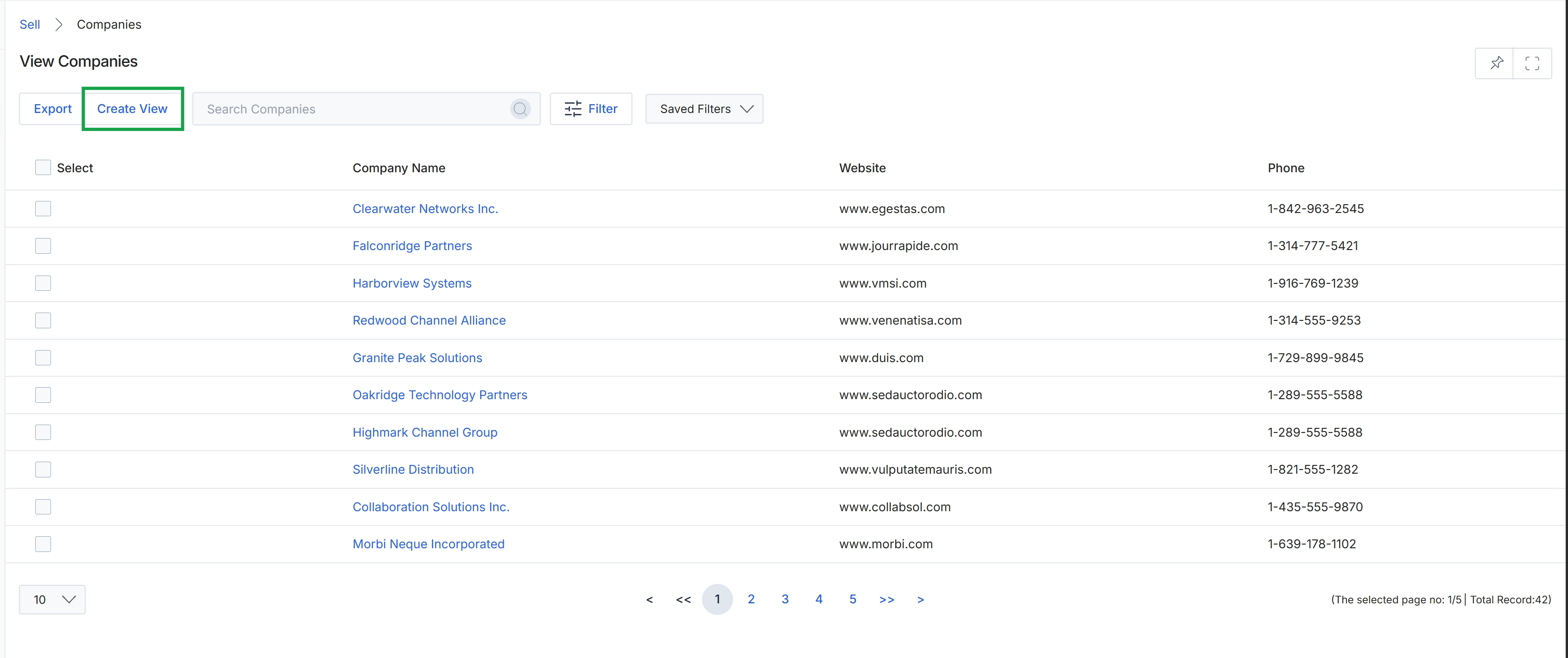 View Companies list page