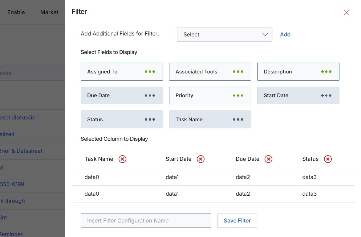 Filter configuration dialog