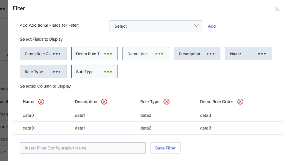 Filter configuration dialog