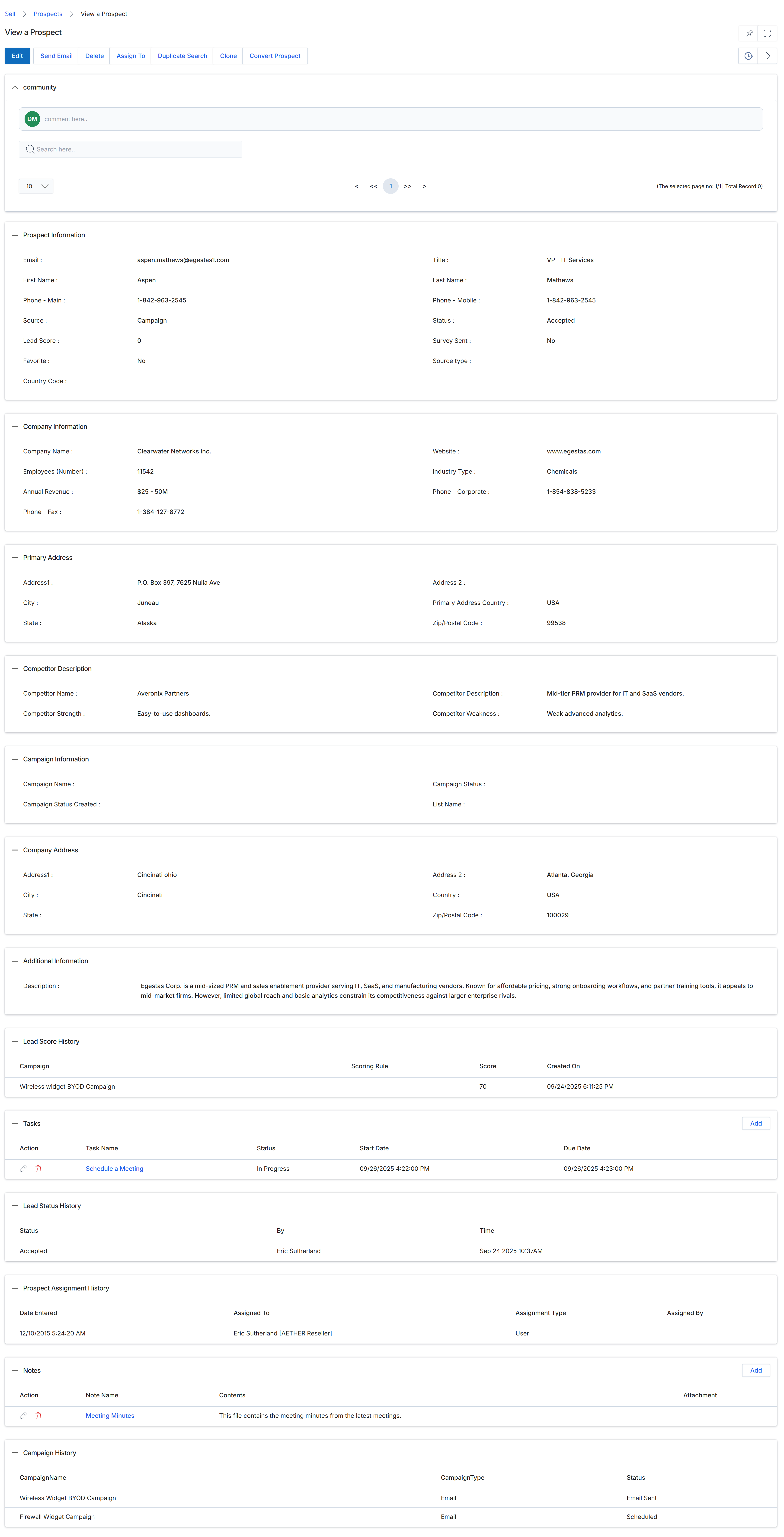 View Prospect details screen