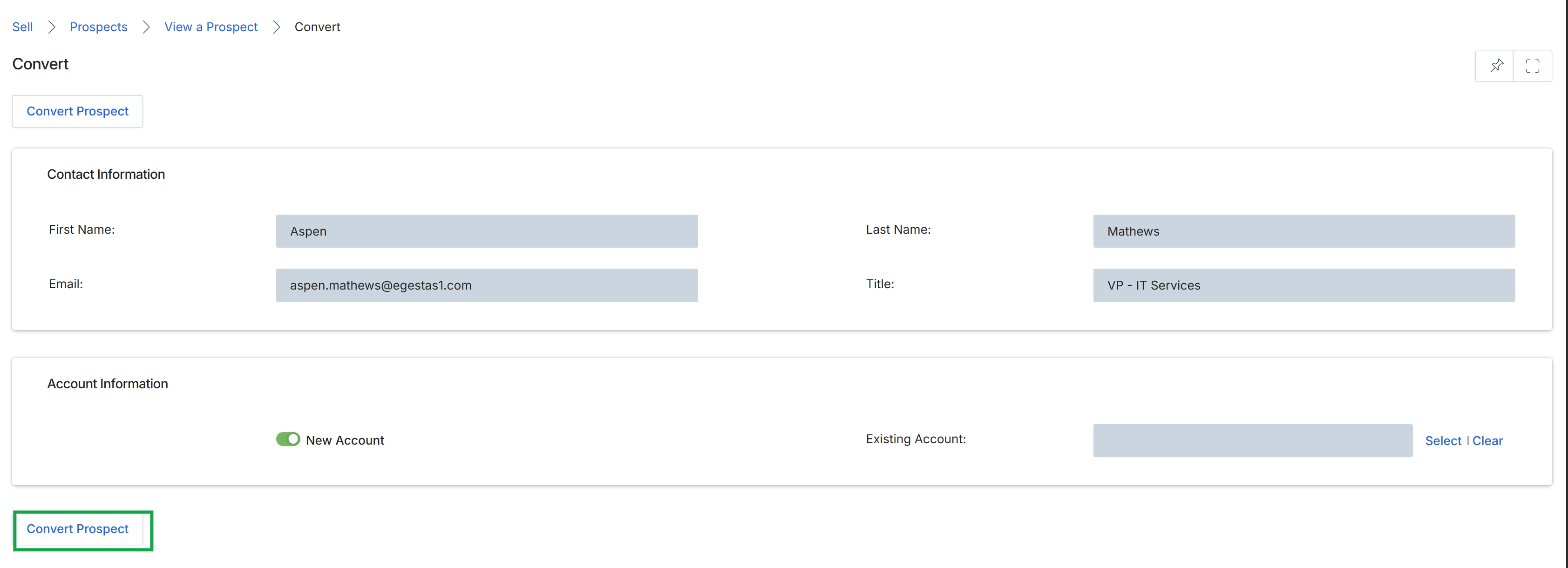 Convert Prospect form