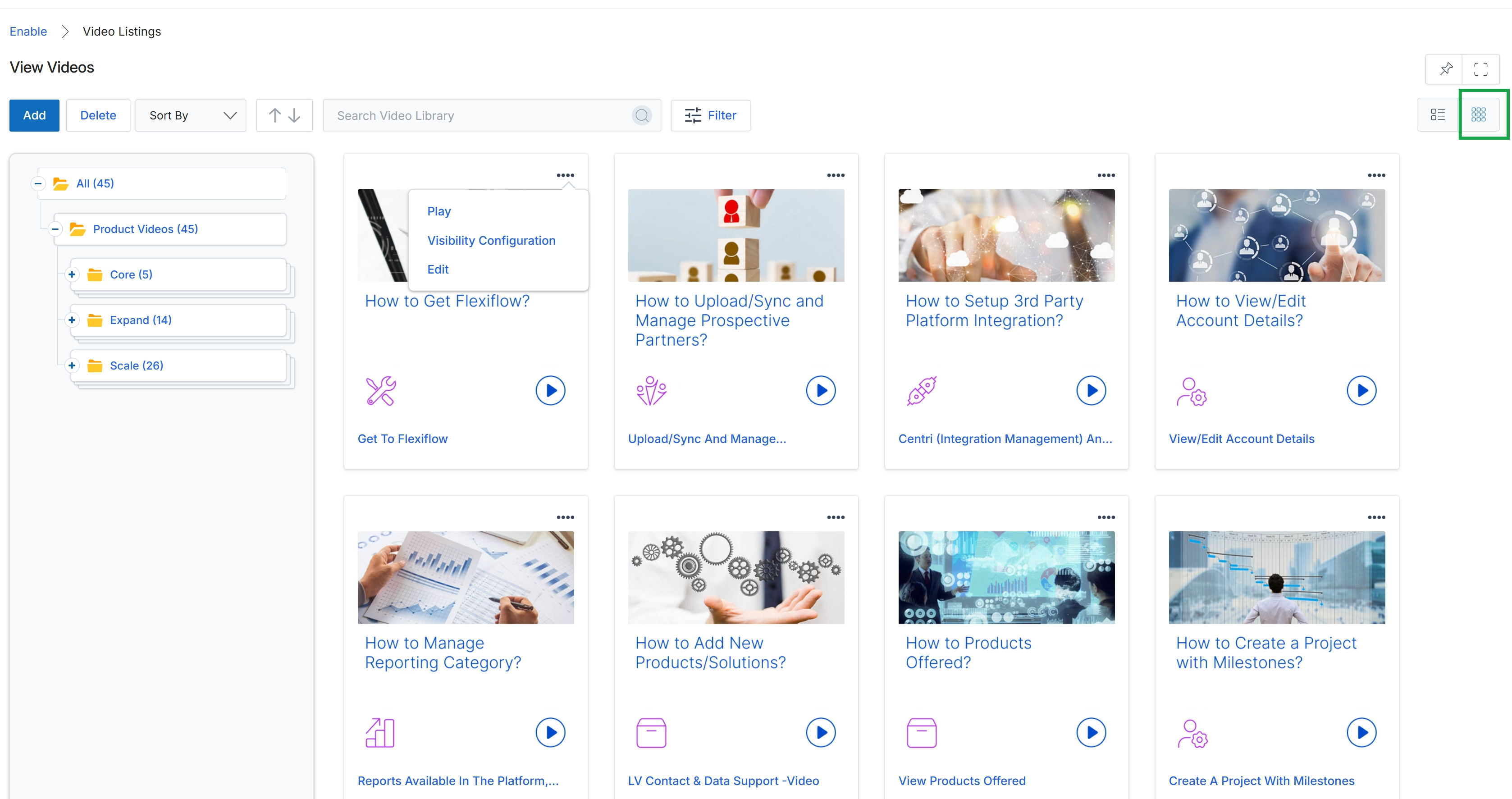Video library grid view