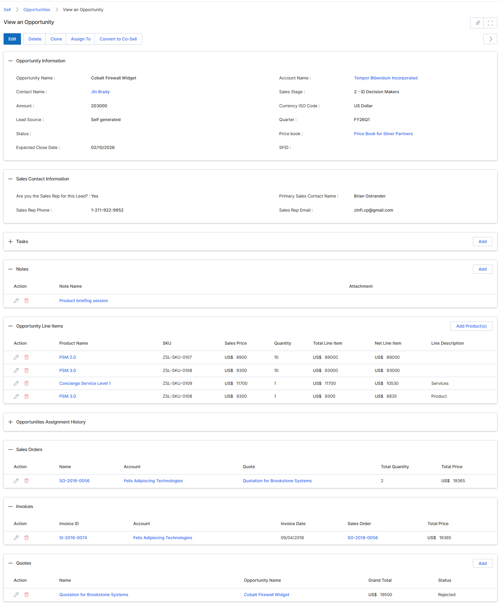 View an Opportunity page