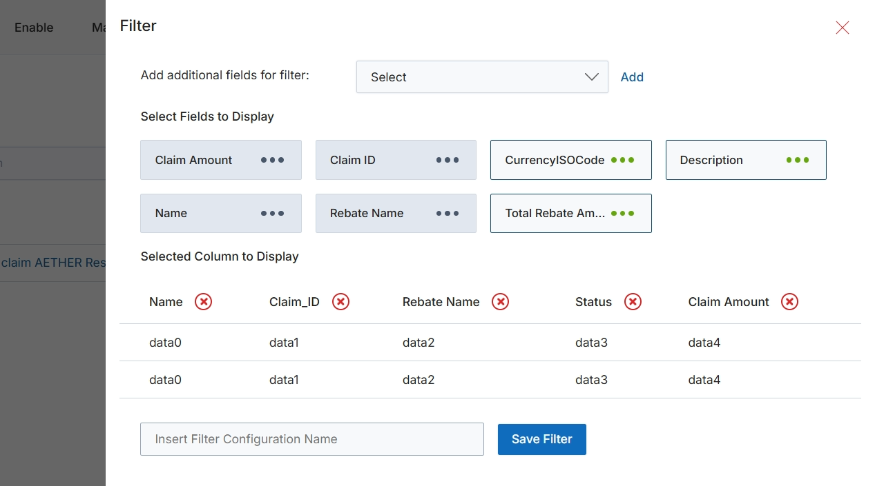 Filter configuration modal