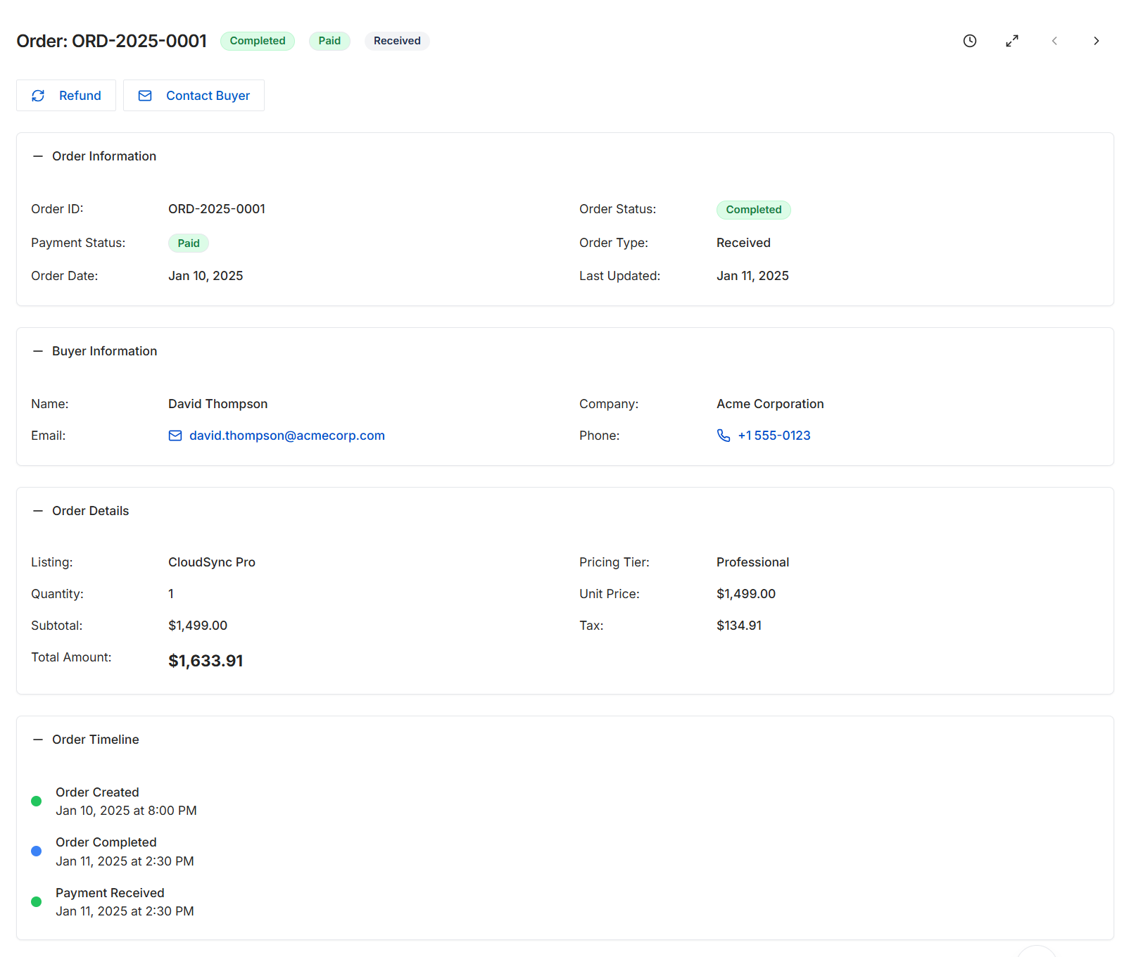Order details view