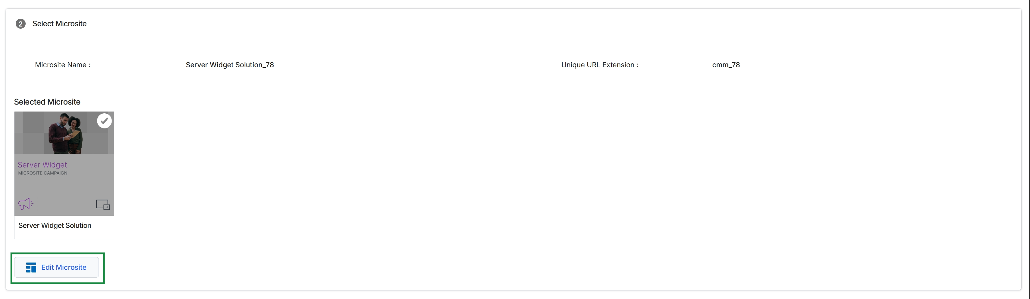 Set-Up Microsite page with Edit Microsite button highlighted