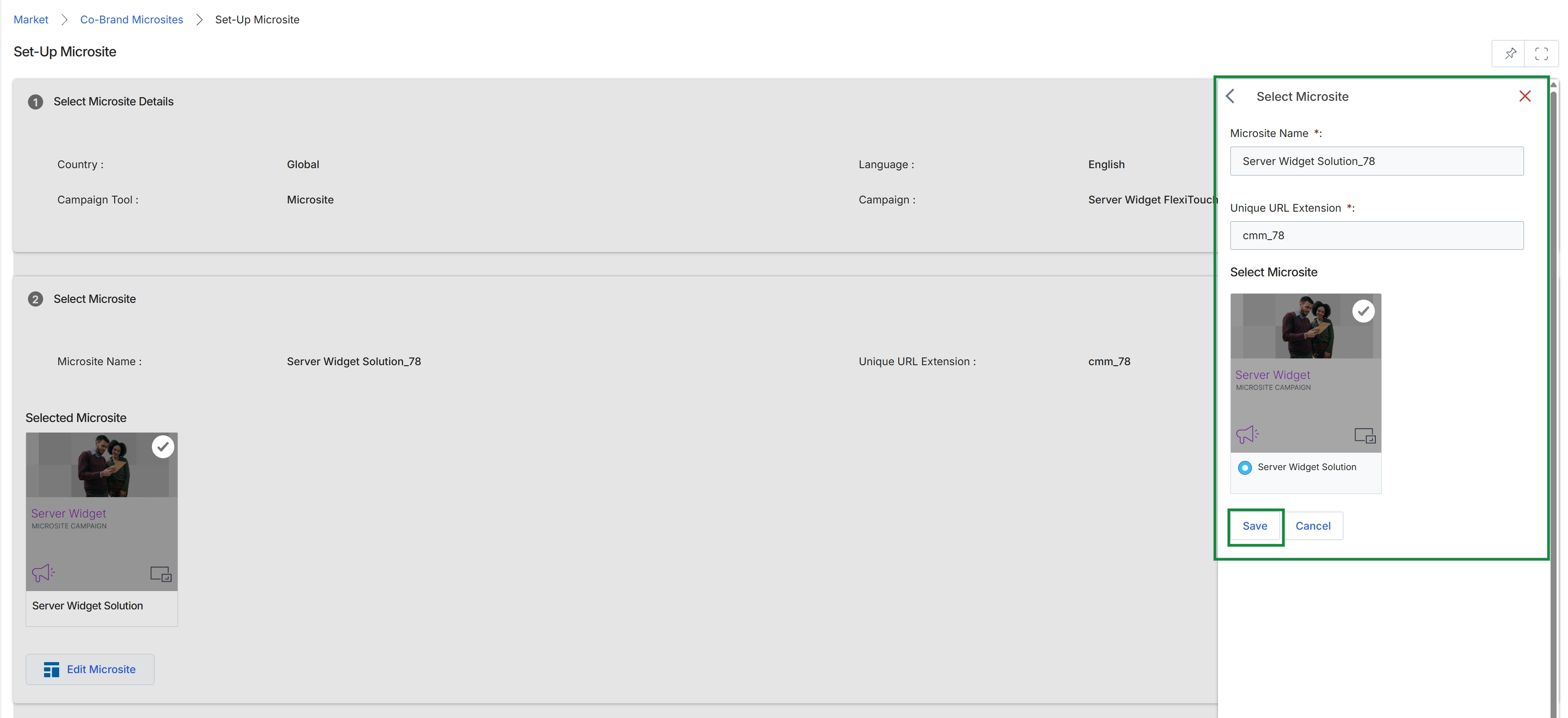 Set-Up Microsite with Select Microsite panel