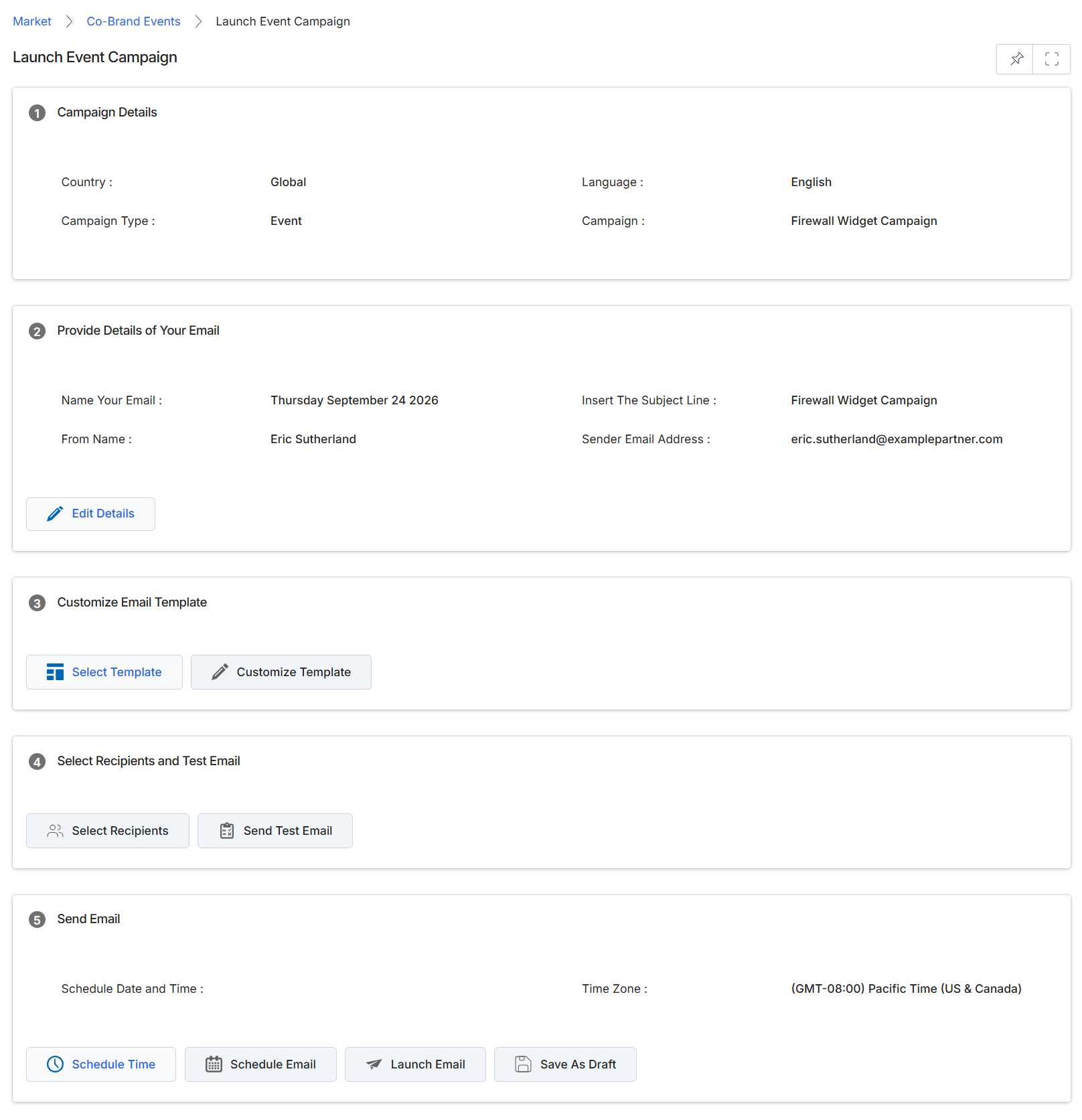 Launch Event Campaign email configuration