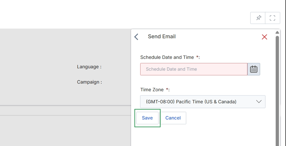 Send Email scheduling panel