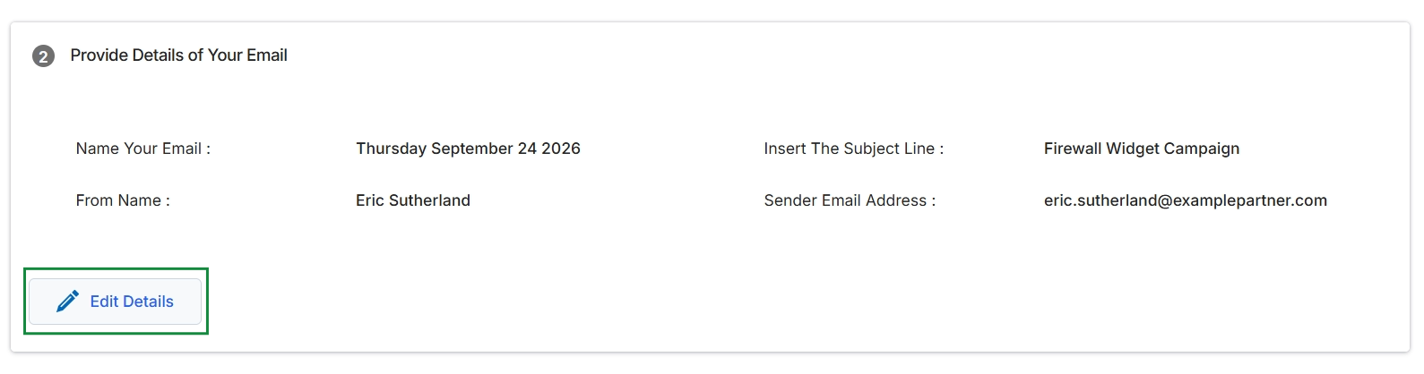 Email details section with Edit Details button highlighted