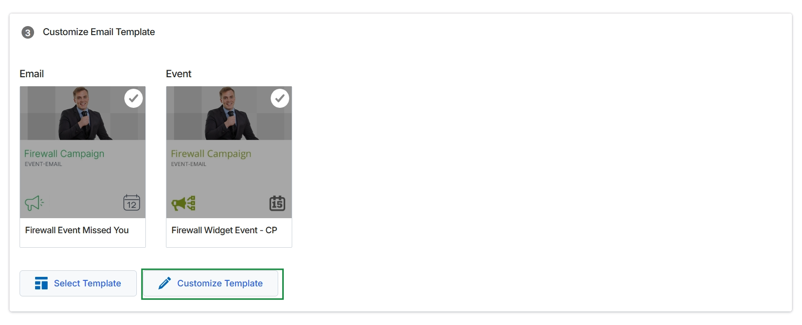 Customize Email Template section