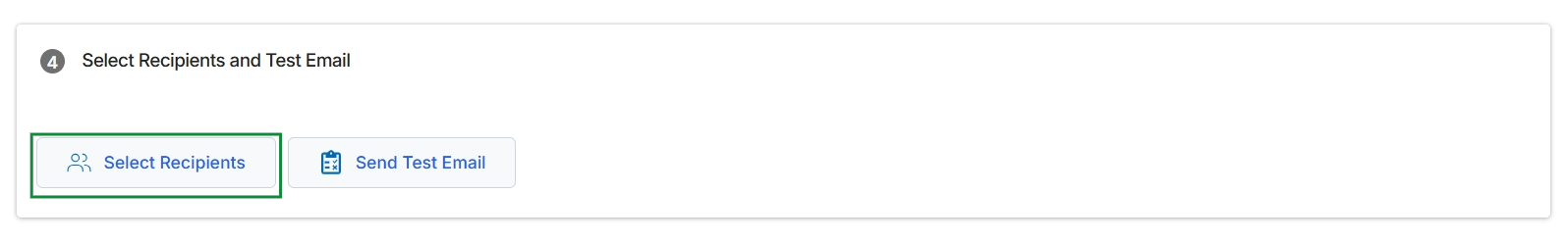 Select Recipients and Test Email section with button highlighted