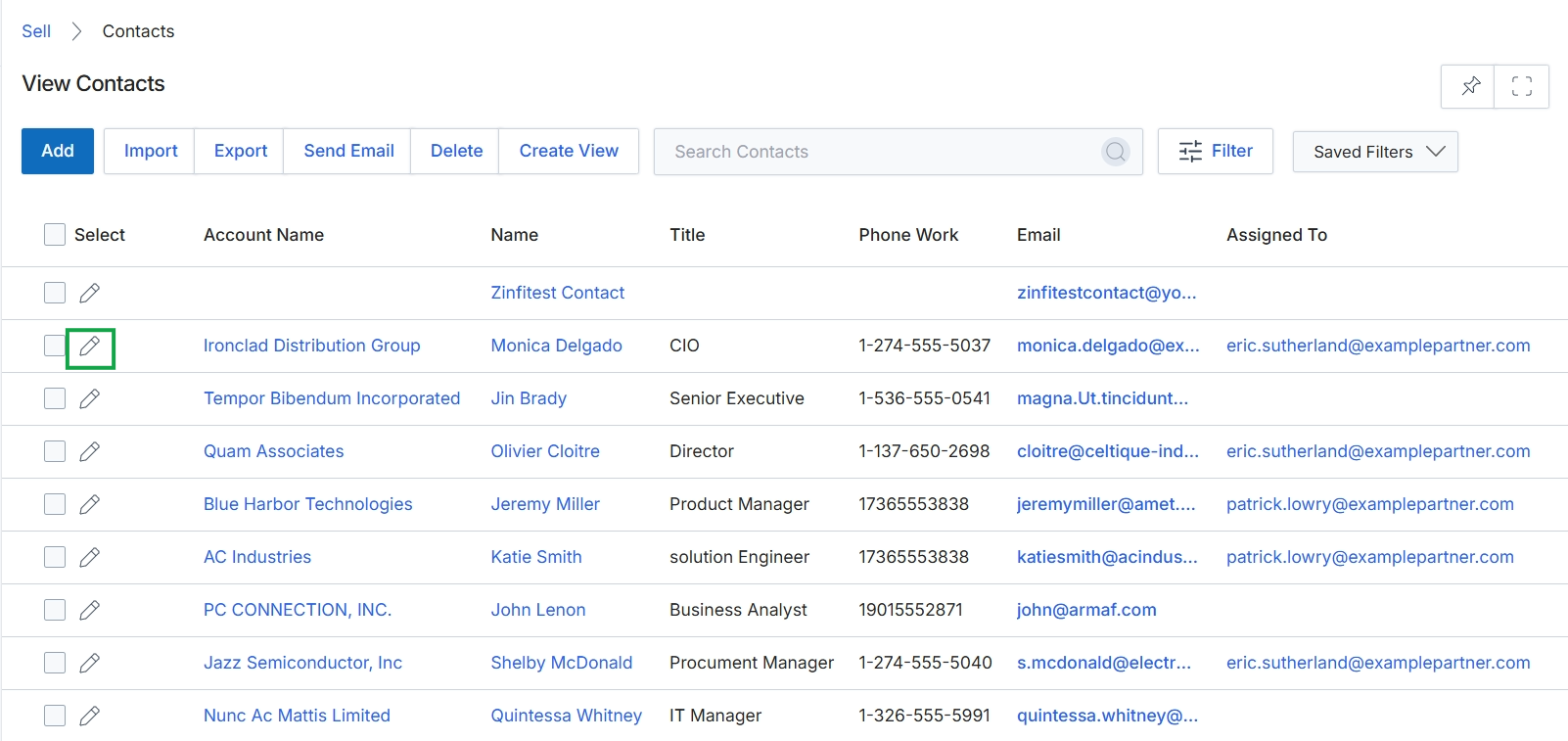 Contacts list view