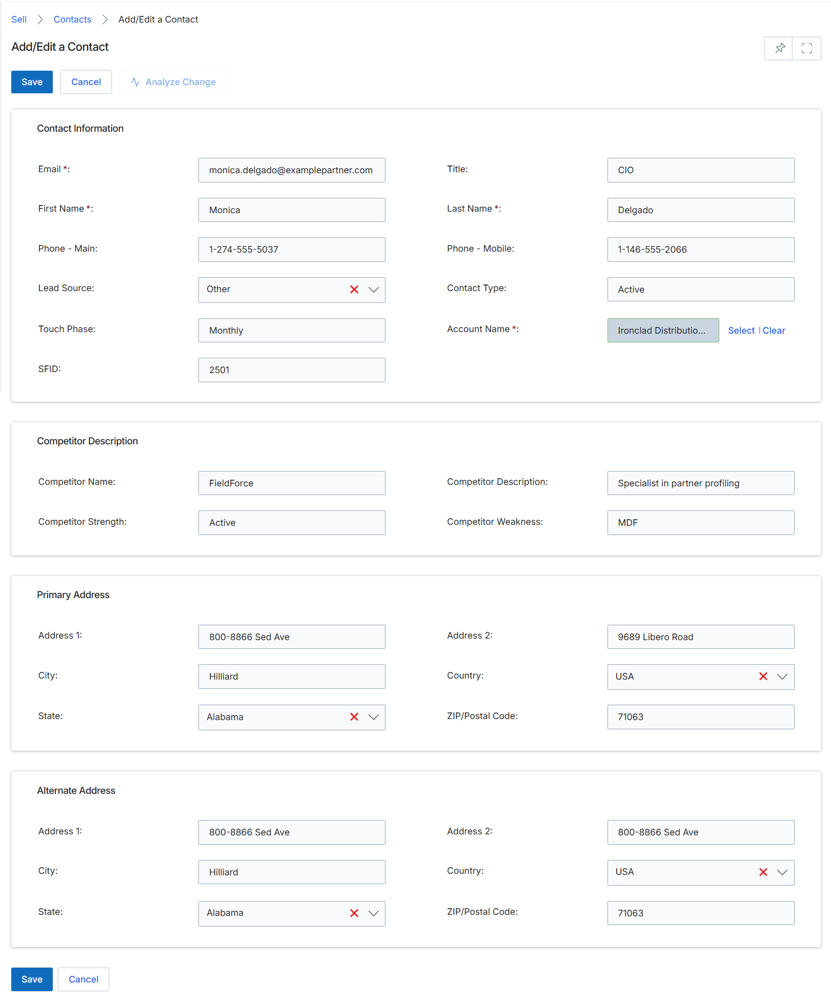 Add/Edit a Contact form