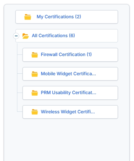Certification categories and listings