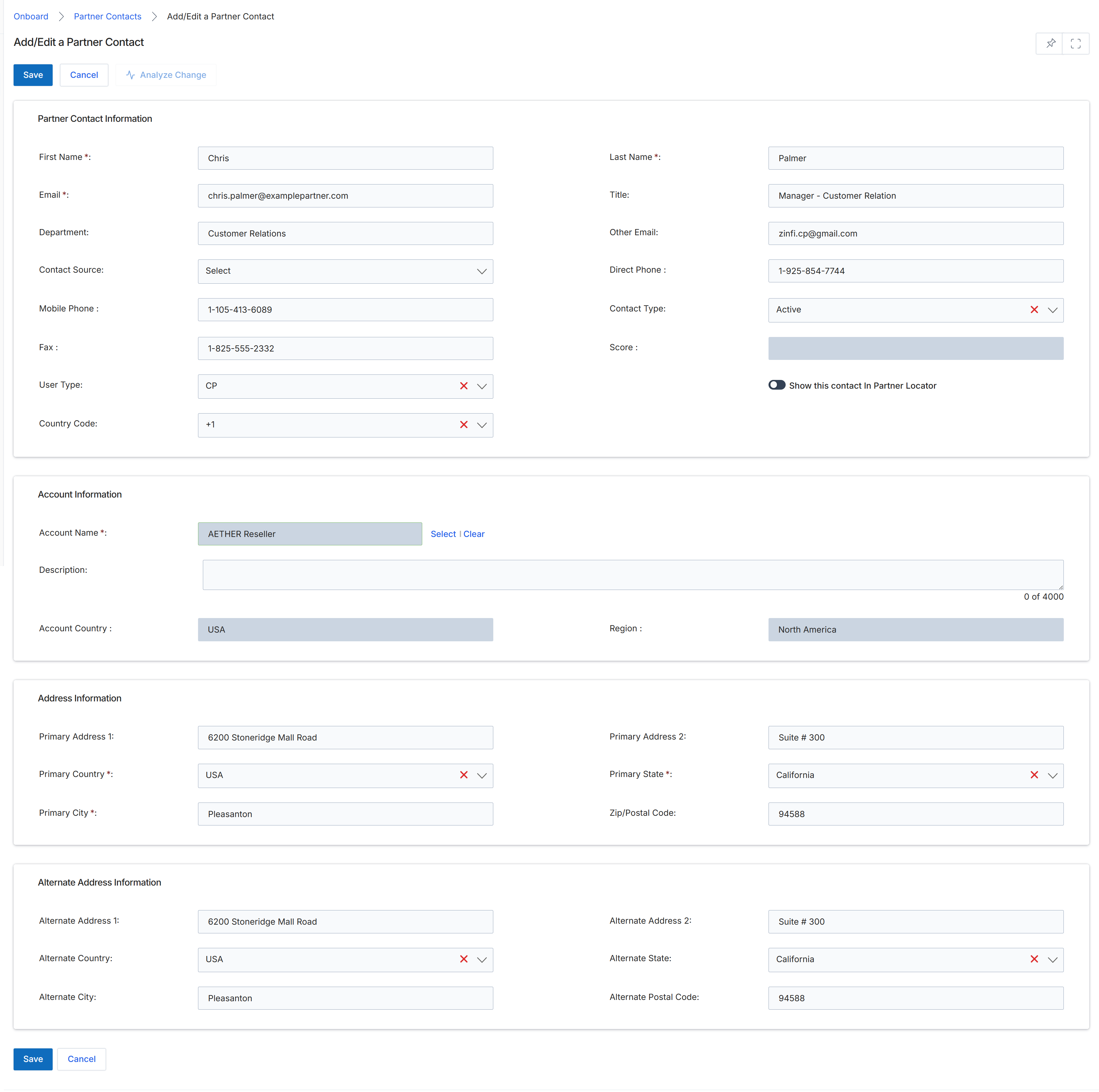 Add/Edit a Partner Contact form