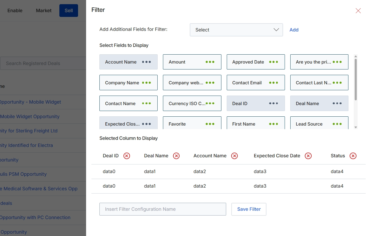 Registered Deals Filter Configuration