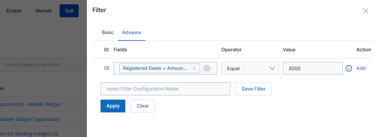 Advanced Filter Configuration panel