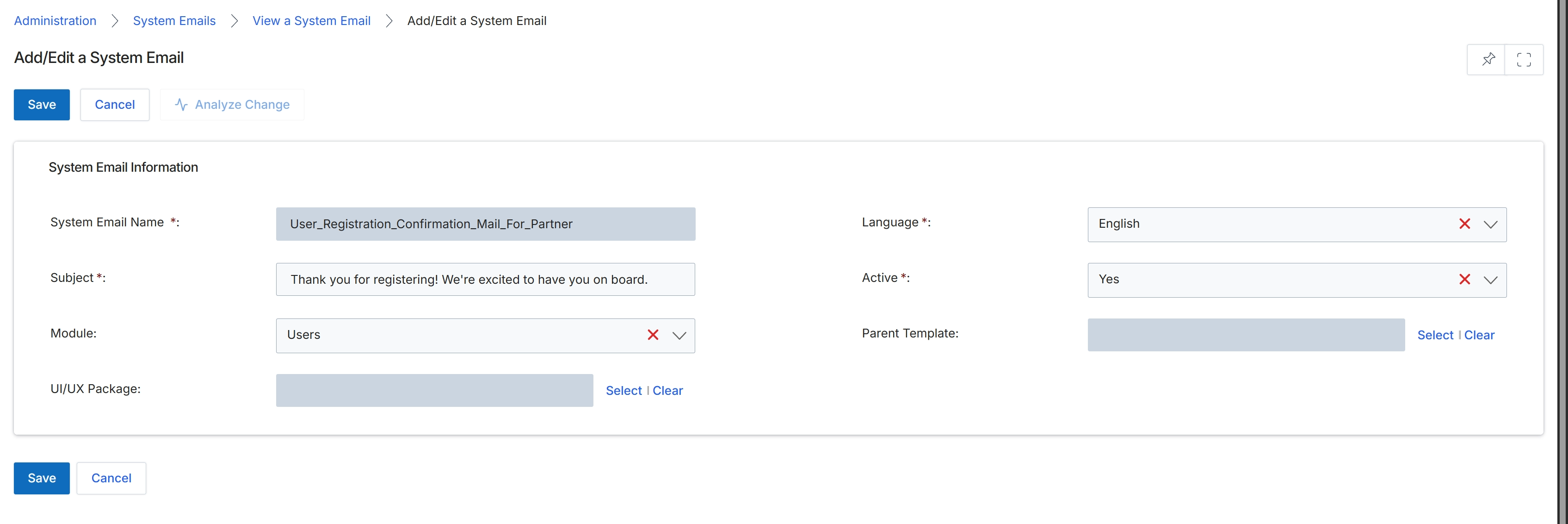 Add/Edit a System Email form