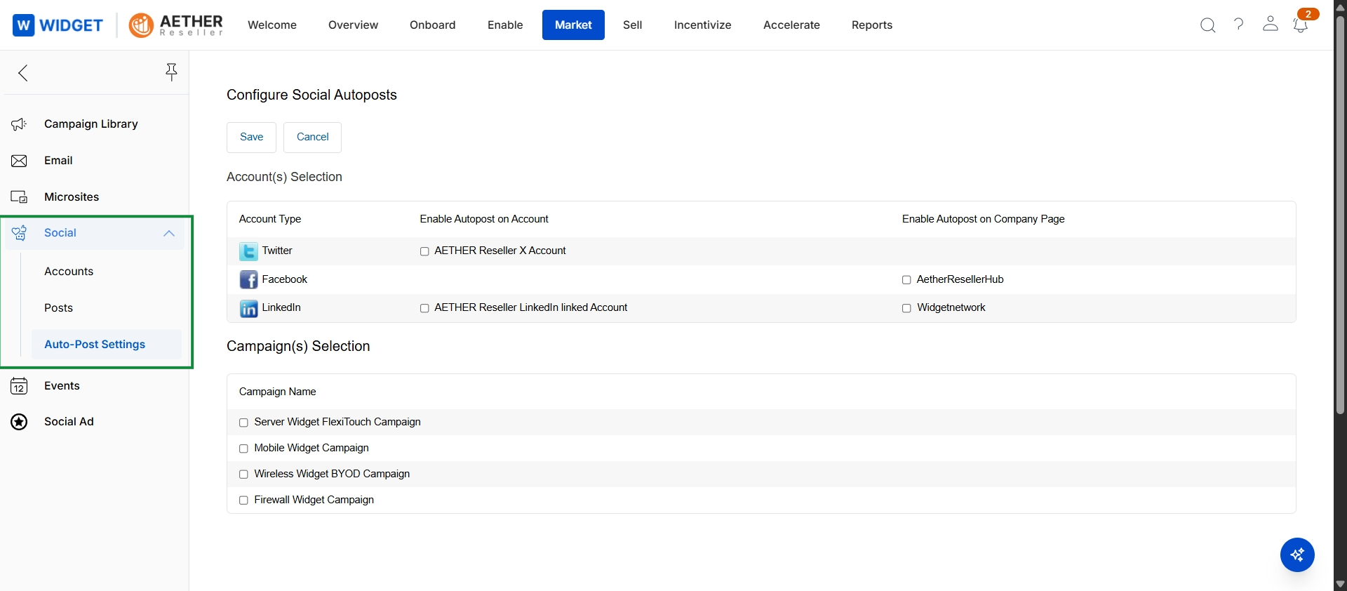 Social Auto-Post Settings configuration page