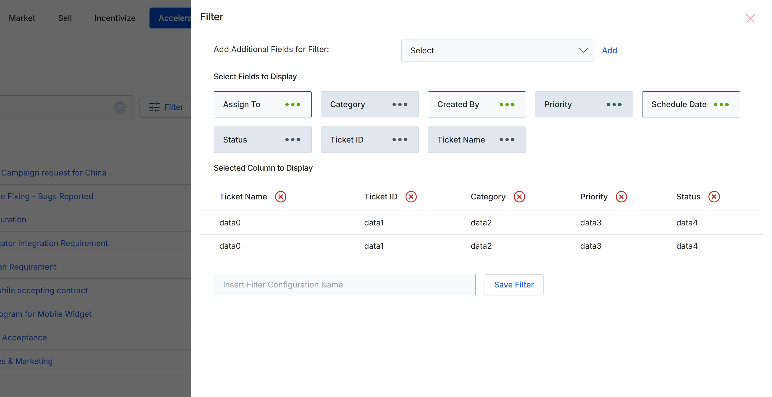 Filter configuration dialog